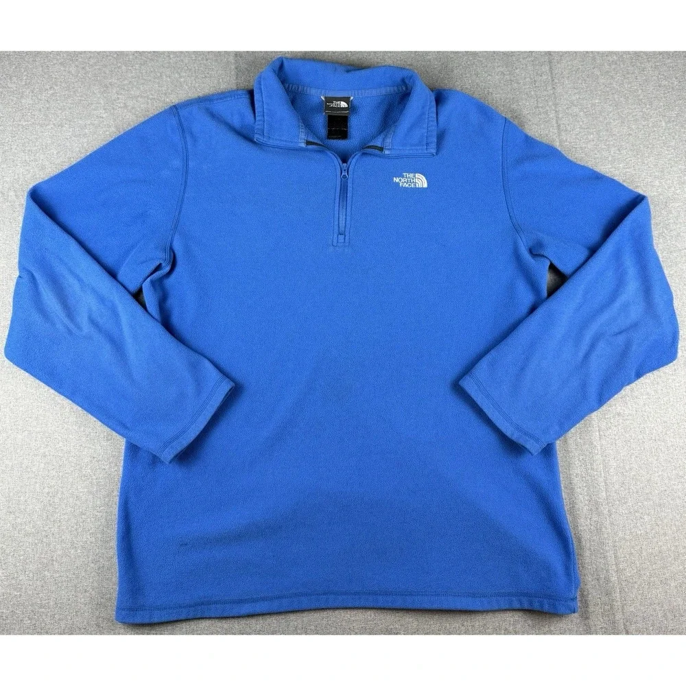 The North Face Men's Large Blue 1/4 Zip Fleece Pullover Jacket Logo
